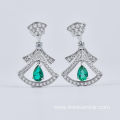 S925 Silver Dangling Drop Earrings Grown Emerald Stone